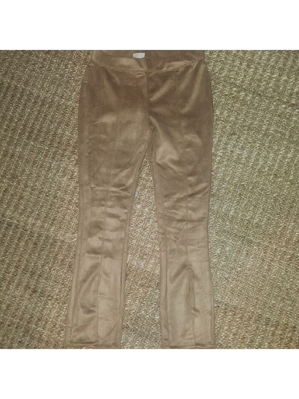 Cozy Kids Tan Faux Suede Bootcut Side Slit Soft Casual Comfy Structured Leggings